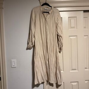 & Other Stories Cream Pleated Midi Dress with Bishop Sleeves